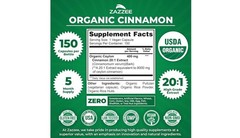 Zazzee USDA Organic Ceylon Cinnamon 20:1 Extract, 150 Vegan Capsules