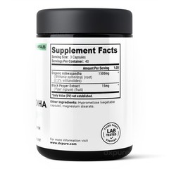 Ashwagandha Organic Herbal Supplement w/ Black Pepper – 1500mg – 120 Capsules