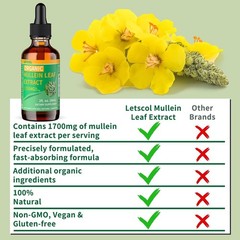 Organic Mullein Drops for Lung Cleanse, Powerful 1700mg Mullein Leaf Extract for