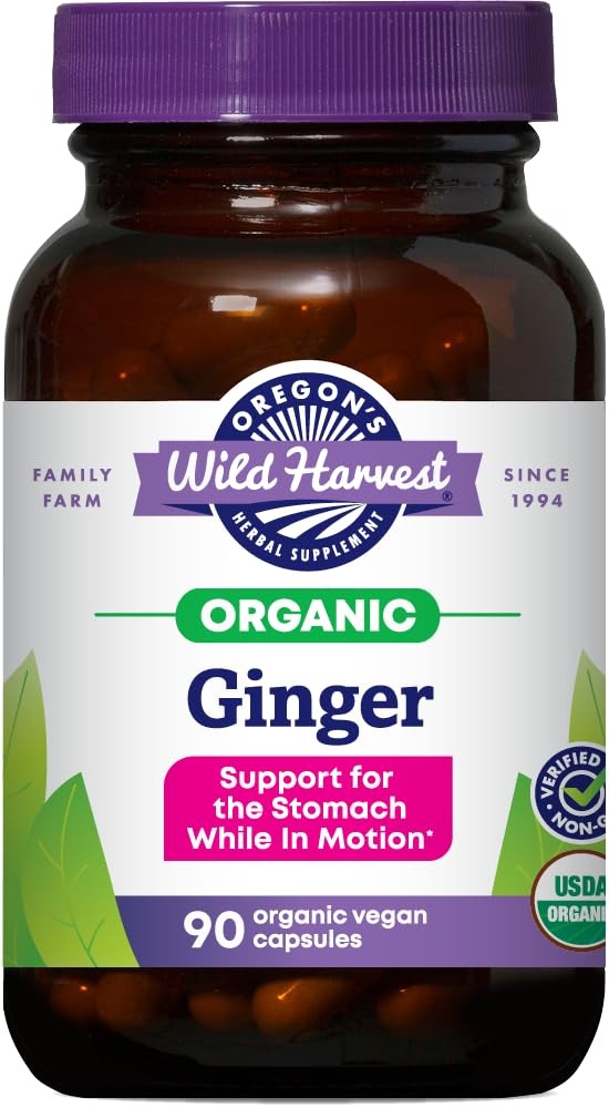 , Certified Organic Ginger Capsules for Stomach Support, Non-GMO, 1000 MGS, 9…