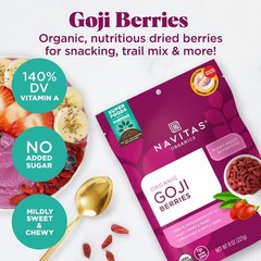 Navitas Organics Goji Berries—Organic Non-GMO, Sun-Dried,8 oz.Bag,8 Servings