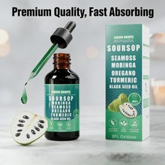 2PACK Pure Soursop 10 in 1 Liquid DropsExtract-Seamoss,Moringa,Black SeedOil
