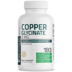 Bronson Copper Glycinate 3mg Chelated Superior 180 Count (Pack of 1)