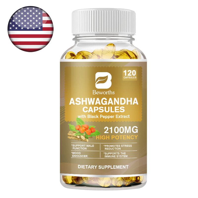 Organic Ashwagandha Capsules 2100mg Supplement w/ Black Pepper Root Powder