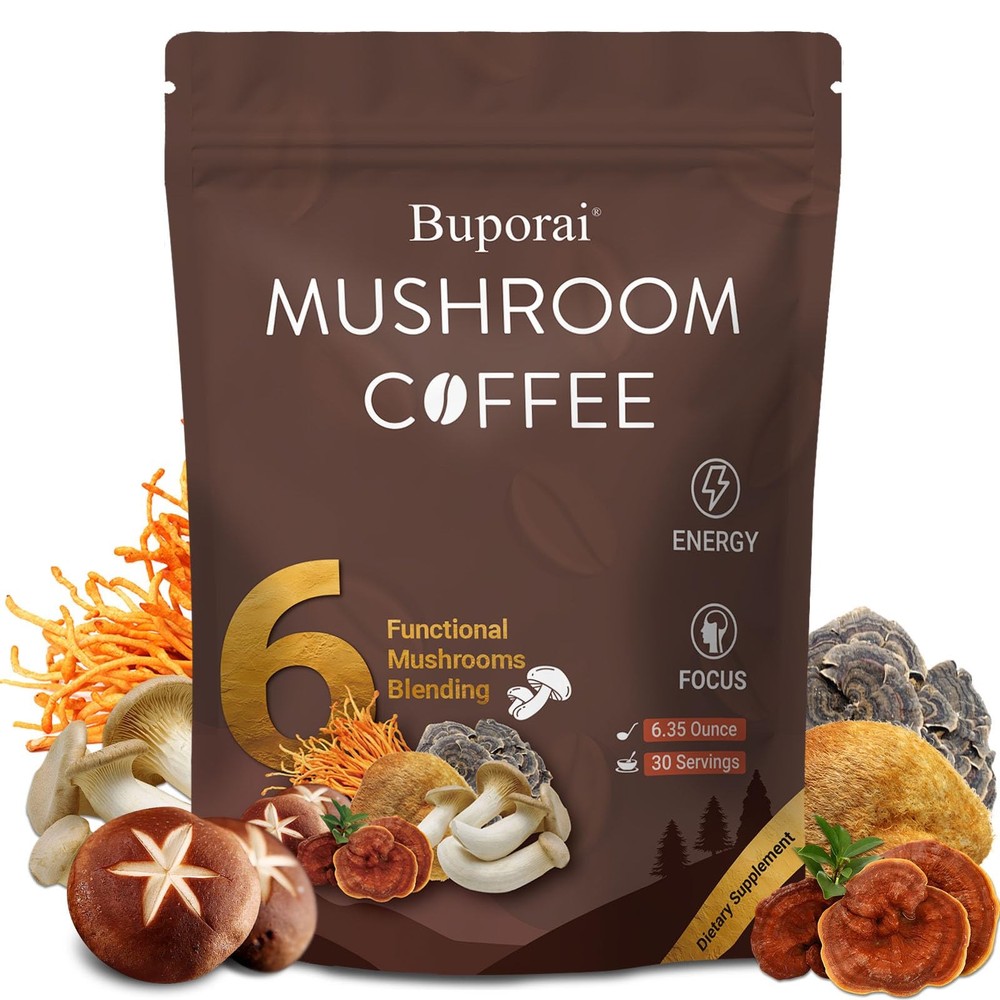 Buporai Instant Mushroom Coffee 6 Mushrooms Lion’s Mane Cordyceps Turkey Tail