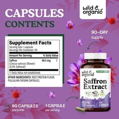 Wild & Organic Saffron Extract Capsules 88.5 mg – Mood, Focus, Eye Support