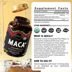 Organic 4-in-1 Maca Root Capsules – Black, Yellow & Red + Black Pepper Extract,