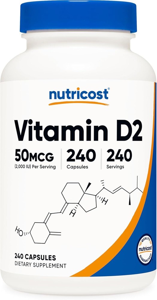 Nutricost Vitamin D2 Supplement (2000 IU) 240 Capsules – Vegan, Non-GMO, Gluten-