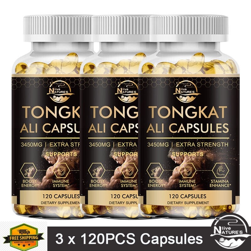 3 Pack Tongkat Extract 200:1 Strong Natural Testosterone Booster 3450mg 120 Pcs