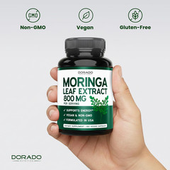 Organic Moringa Capsules 180 Count Pure Leaf Powder Supplement for Energy Skin