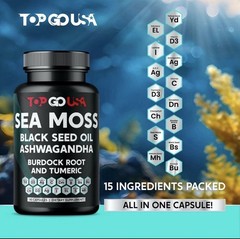 2 Pack Sea Moss Black Seed Oil Ashwagandha Burdock Root Turmeric 180 Capsules