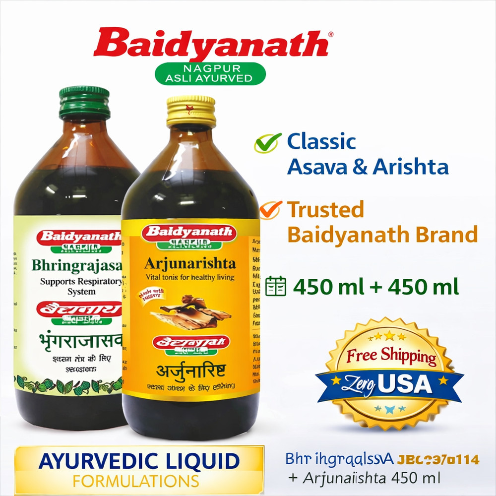 Baidyanath Bhringrajasava 450ml + Arjunarishta 450ml Herbal Tonic
