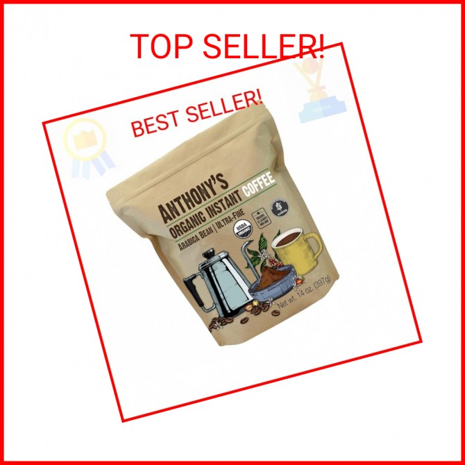 Anthony’s Organic Instant Coffee,14oz, Ultra Fine Microground, Gluten Free, Arab