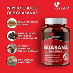Guarana Seed Extract Powder Paullinia 200mg Capsules – 90 Count – Weight Loss