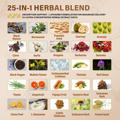 25-In-1 Liposomal Black Walnut Wormwood Clove Herbal Tincture, Cleanse Formula w