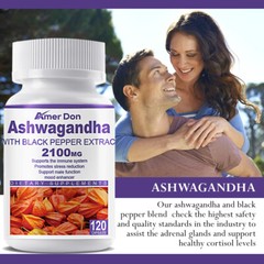 KSM-66 Ashwagandha 2100mg 120 Caps Supports Energy, Reduces Anxiety, Relaxation