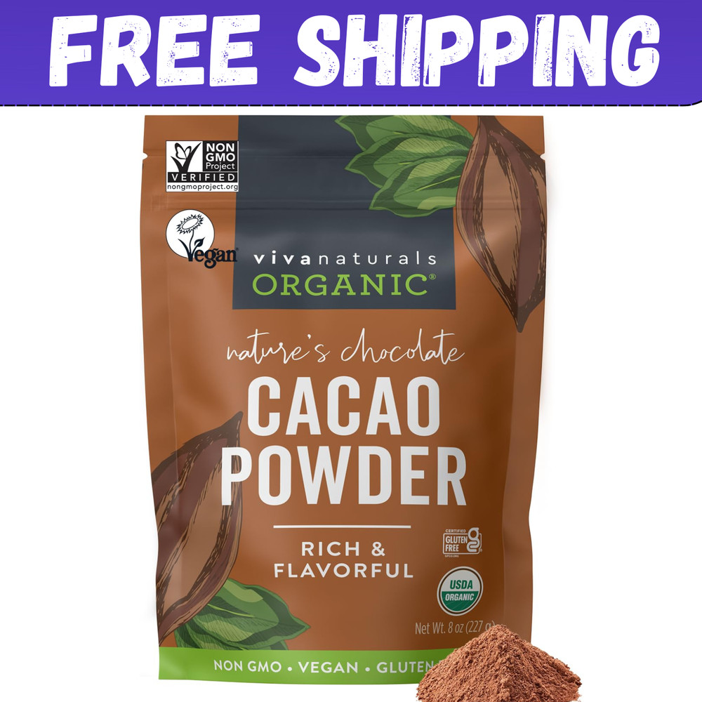 Organic Unsweetened Cacao Powder with Rich Dark Chocolate Flavor NEW