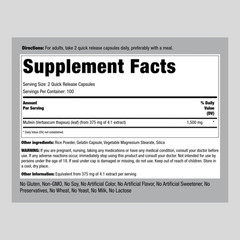 Mullein Leaf Extract 1500mg | 200 Capsules | Non-GMO | by Piping Rock