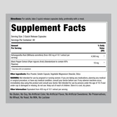 Ashwagandha Capsules | 4500mg | 120 Count | Non-GMO | by Piping Rock