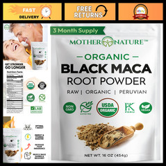 Organic Black Maca Root Powder – Raw Non-GMO, Strength & Endurance Boost – 16oz