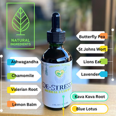 De-Stress Plus Tincture Liquid Herbal Drops 2 oz Natural Mood Stress Balance