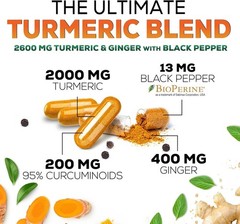 Turmeric Curcumin with Ginger – 95% Curcuminoids 2600mg Max potency w BioPerine