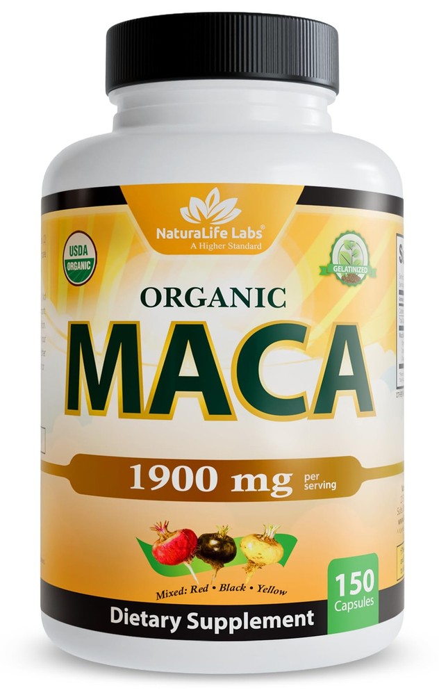 NaturaLife Labs Organic Maca Root – Black, Red & Yellow 150 Count (Pack of 1)