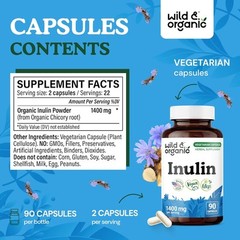 Wild & Organic Inulin Prebiotic Fiber Capsules 1400 mg ~ Digestive & Gut Support