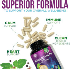 Ashwagandha Supplements – High-Absorption Ashwagandha Root Extract Powder with B