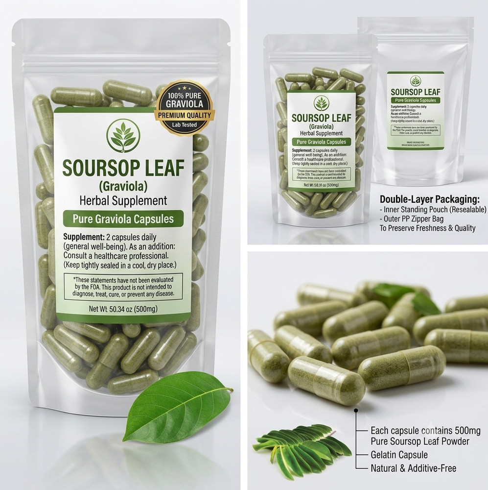 Soursop Leaf Capsules 100Count Herbal Dietary Supplement Natural 2 Pack