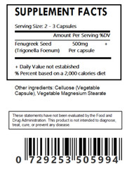 Organic Fenugreek Seed Powder Capsules – 60 Count 500mg Each – Free Shipping