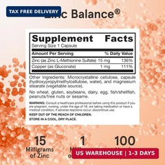 Jarrow Formulas Zinc Balance 15mg Zinc with Copper Immune Support 100 Veggie Cap