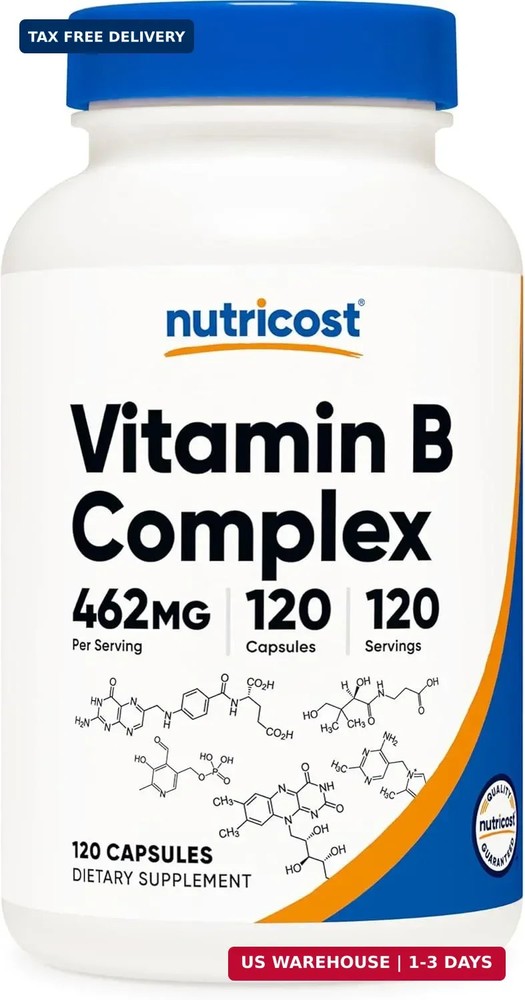 Nutricost High Potency Vitamin B Complex 462mg, 120 Capsules – with Vitamin C –