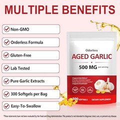 AIQIUSHA Aged Garlic Extract 500mg, 15:1 High Potency Odorless Garlic