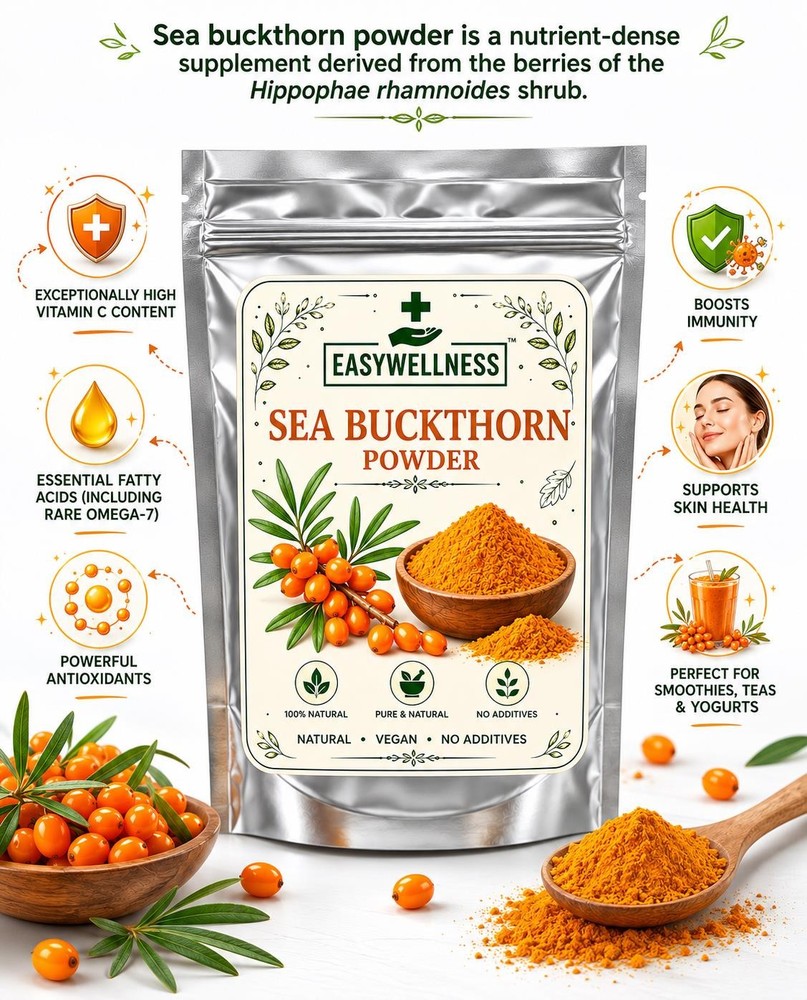 Organic Sea Buckthorn Powder Natural Herbal Superfood Vegan Supplement