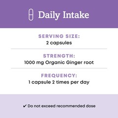 , Certified Organic Ginger Capsules for Stomach Support, Non-GMO, 1000 MGS, 9…