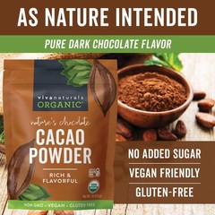 Organic Cacao Powder, Unsweetened, 1 lb (454 g) – Rich Dark Chocolate Flavor, P
