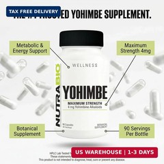 Yohimbe Bark Extract Supplement for Men and Women, Yohimbine 4mg, 90 Vegetable