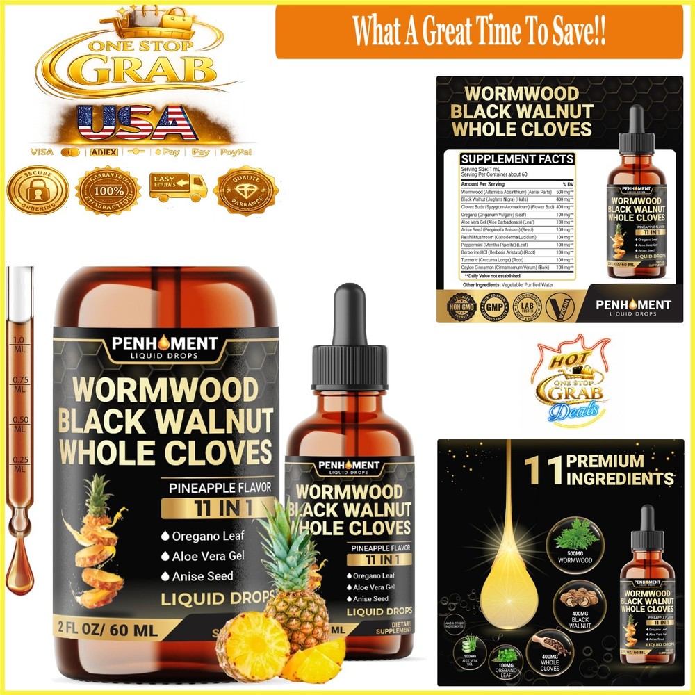 Wormwood Liquid Drops 11-in-1 Digestive and Immune Support Pineapple 2oz