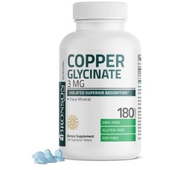 Bronson Copper Glycinate 3mg Chelated Superior 180 Count (Pack of 1)