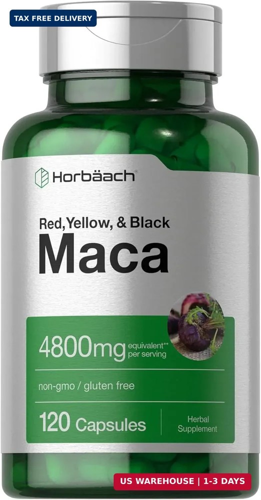 Horbäach Maca Root Capsules for Men and Women | 120 Pills | High Potency Extract