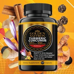 GOLDEN SAFFRON Turmeric Curcumin Supplement with 60 Count (Pack of 1)