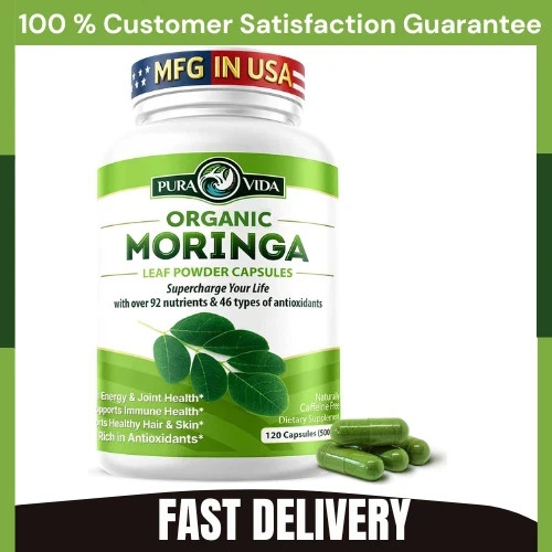 PURA VIDA ORGANIC MORINGA CAPSULES 120CT 500MG SINGLE ORIGIN MORINGA LEAF POWDER