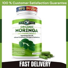 PURA VIDA ORGANIC MORINGA CAPSULES 120CT 500MG SINGLE ORIGIN MORINGA LEAF POWDER