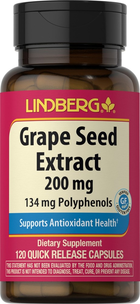 Grape Seed Extract | 200mg | 120 Capsules | 134mg Polyphenols | by Lindberg