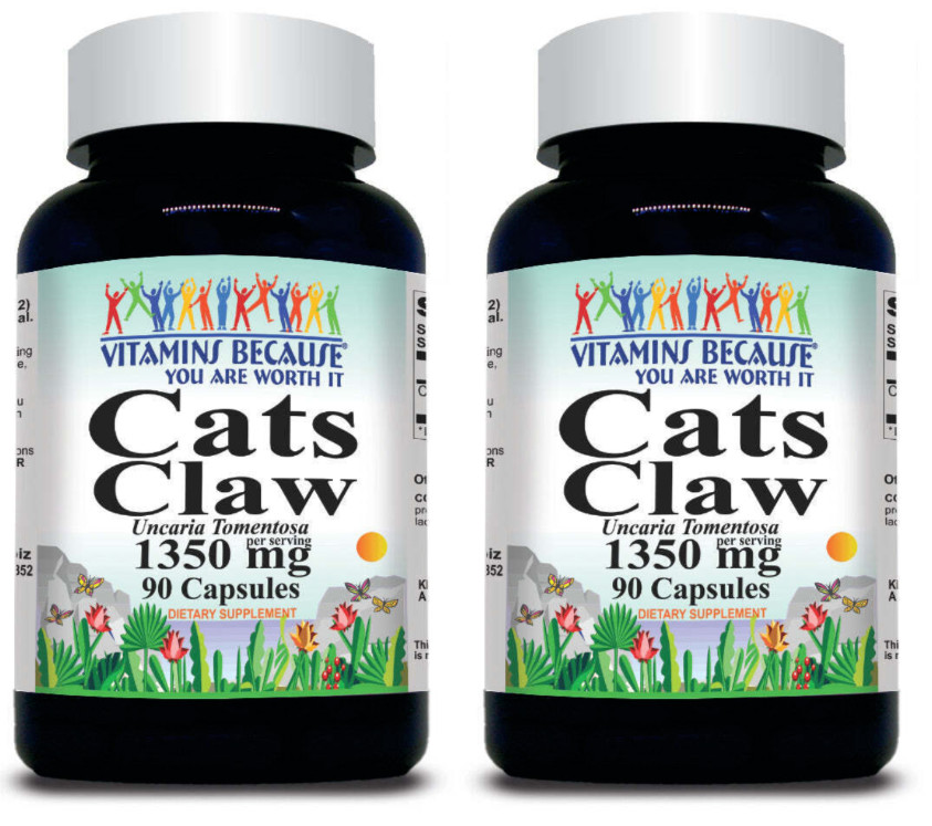 Cats Claw 1350mg 2X90Caps Uncaria Tomentosa Inner Bark Triple Strength No Gluten