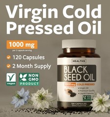 Cold-Pressed Black Seed Oil Capsules – Vegan Immune Support, 1000mg, 2-Month Sup