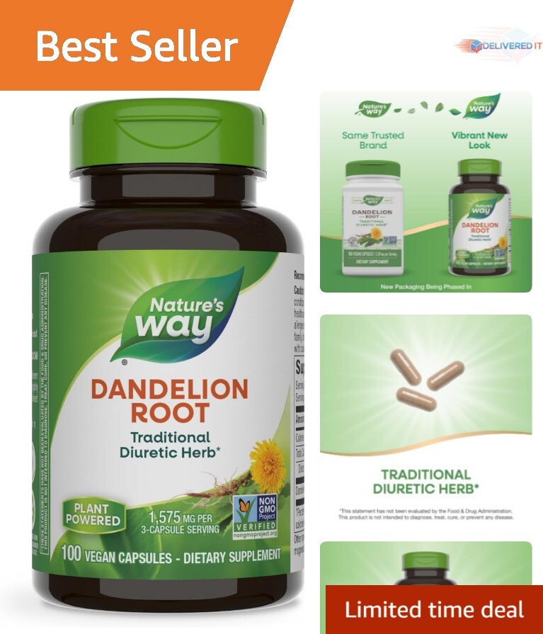 Nature’s Way Dandelion Root – 100 Gluten-Free Capsules for Digestive Health