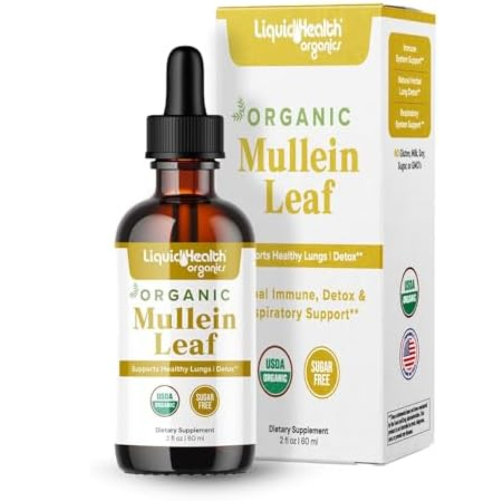 LIQUIDHEALTH USDA Organic Mullein Leaf Extract Drops for Lungs – Herbal Cleansin