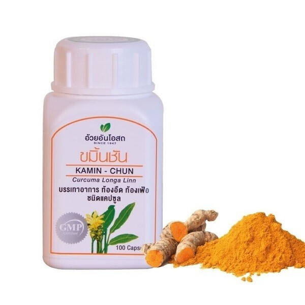 3 Bottles THAI HERBS TURMERIC CAPSULES (KAMIN-CHUN) 500 mg 100 Capsules